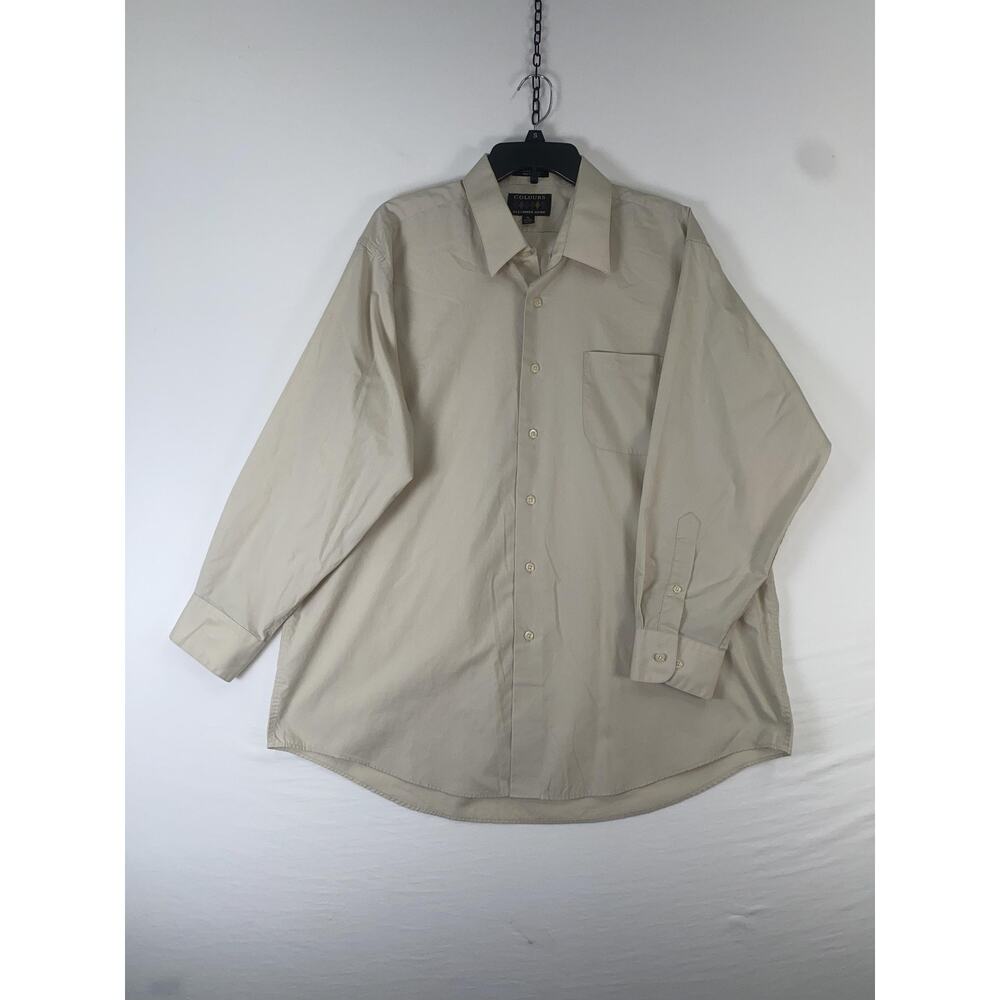 Colours By Alexander Julian Dress Shirt Mens 17-17.5 XL Beige Solid Long Sleeve